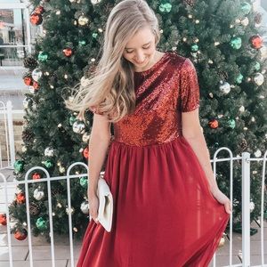 Red sequins maxi dress
